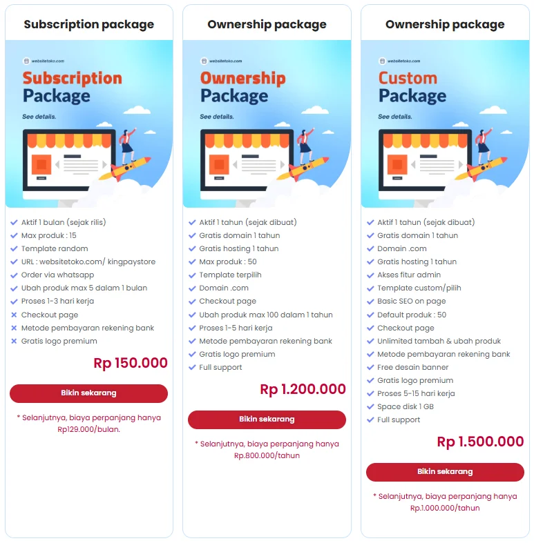 harga jasa pembuatan website toko